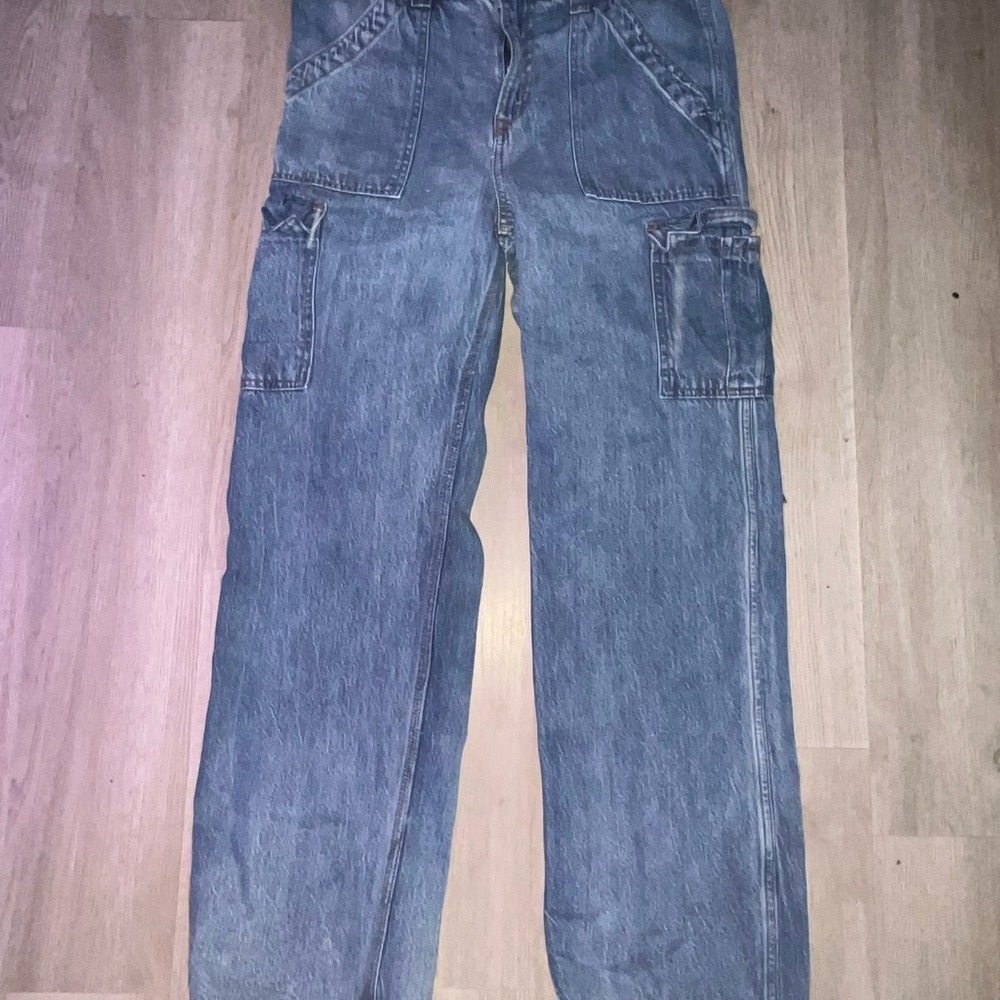 Aeropostale 90s Baggy Cargo Jeans Blue Denim High Waisted Wide Leg Womens Large - Picture 2 of 9